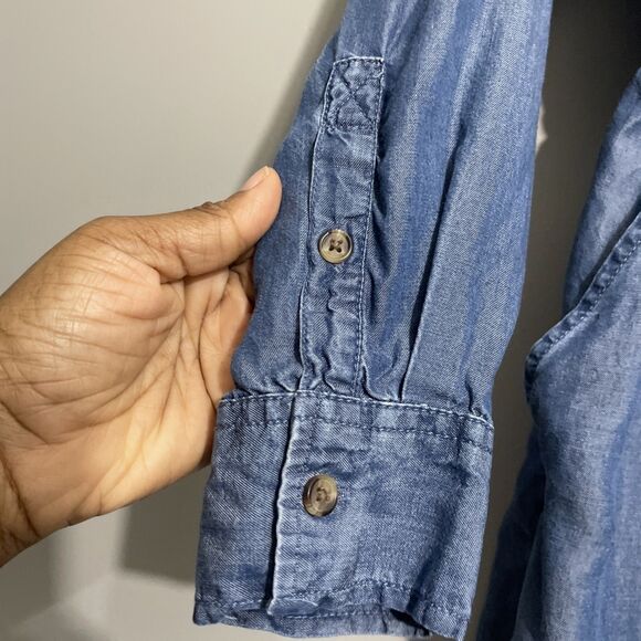 Time & True Women’s M Blue Chambray Long Sleeve Midi Dress Casual - Picture 5 of 16